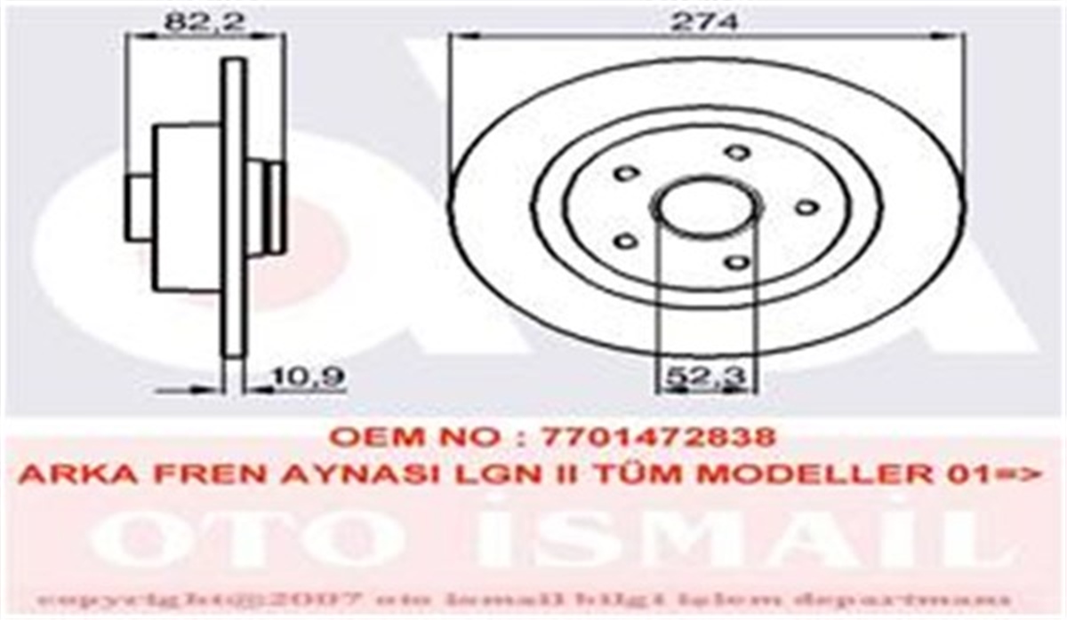 YEDEK PARÇAARKA FREN AYNASI LGN II 1.8 1.9DCI 2.0 2.2 3.0 03-01 SCENIC 9.05 274X11X5D VALEO 197312VALEOVALEO 197312