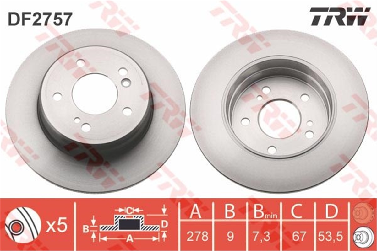 YEDEK PARÇAARKA FREN AYNASI MERCEDES W210 W124 W202 93-00 W203 03-07 CL203 C208 C209 S210 R170 R171 TRW DF2757TRWTRW DF2757