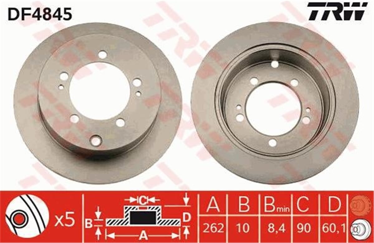 YEDEK PARÇAARKA FREN AYNASI MITSUBISHI LANCER 2.0 03-07 -OUTLANDER 2.0-2.4 02-06 262MM X 5D TRW DF4845TRWTRW DF4845