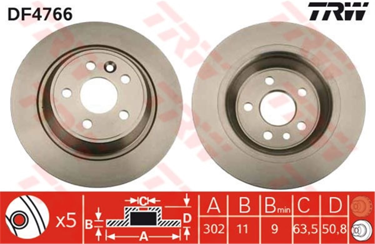 YEDEK PARÇAARKA FREN AYNASI MONDEO IV 07 SMAX 06 GALAXY 06 KUGA 08 VOLVO S60 302X11X5DL TRW DF4766TRWTRW DF4766