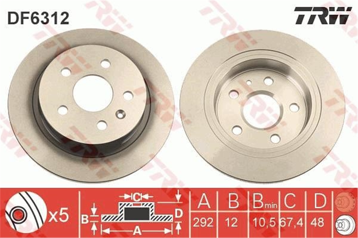 YEDEK PARÇAARKA FREN AYNASI OPEL INSIGNIA 1.6T-1.8-2.0T 08 TRW DF6312TRWTRW DF6312