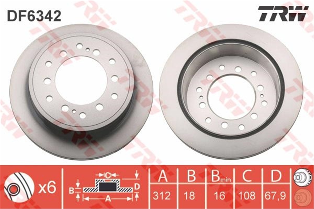YEDEK PARÇAARKA FREN AYNASI TOYOTA LAND CRUISER 150 09 HAVALI 312MM-6D TRW DF6342TRWTRW DF6342