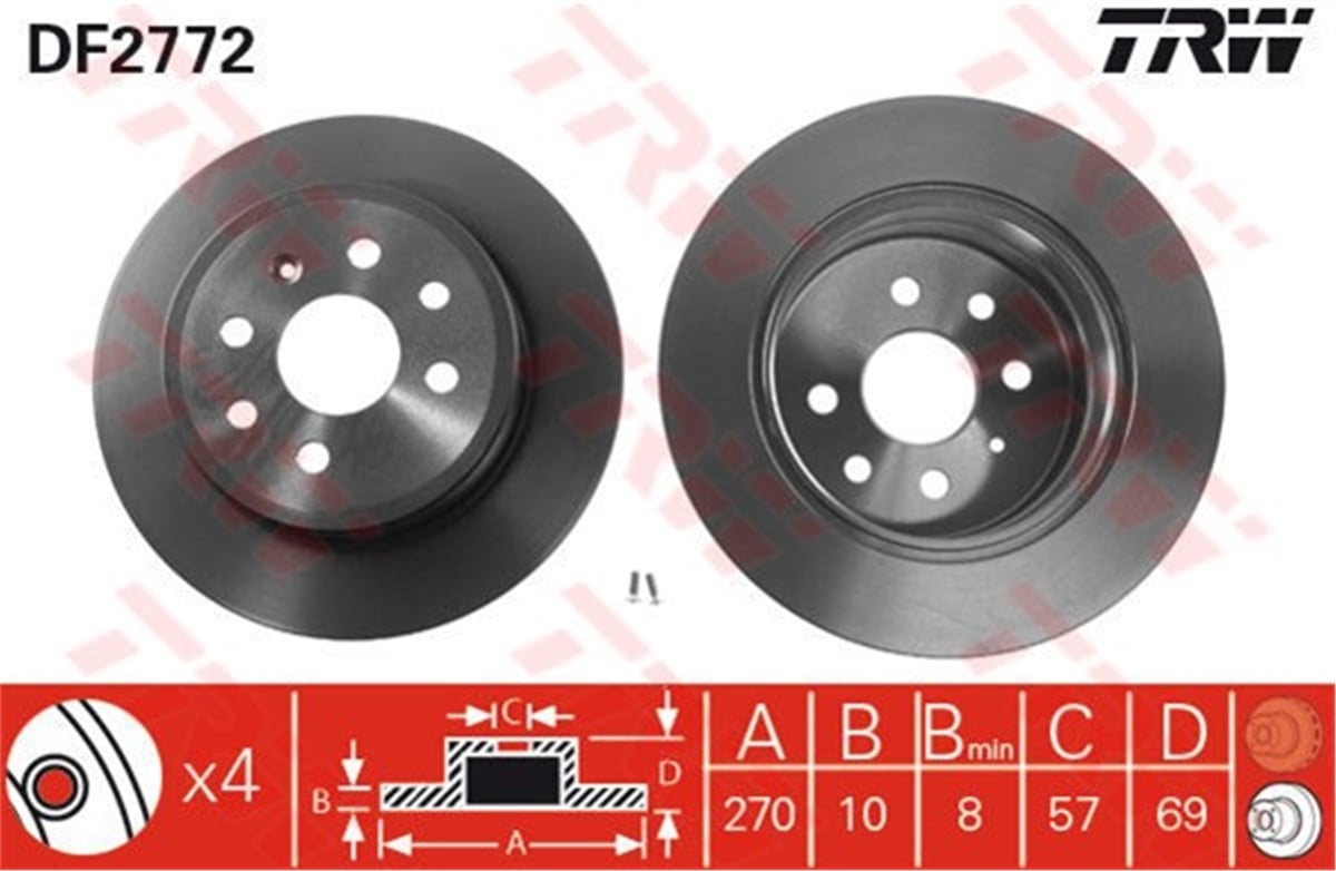 YEDEK PARÇAARKA FREN AYNASI VECTRA B 1.6İ 16V-1.7 TD 95-00 270X10X4DL TRW DF2772TRWTRW DF2772