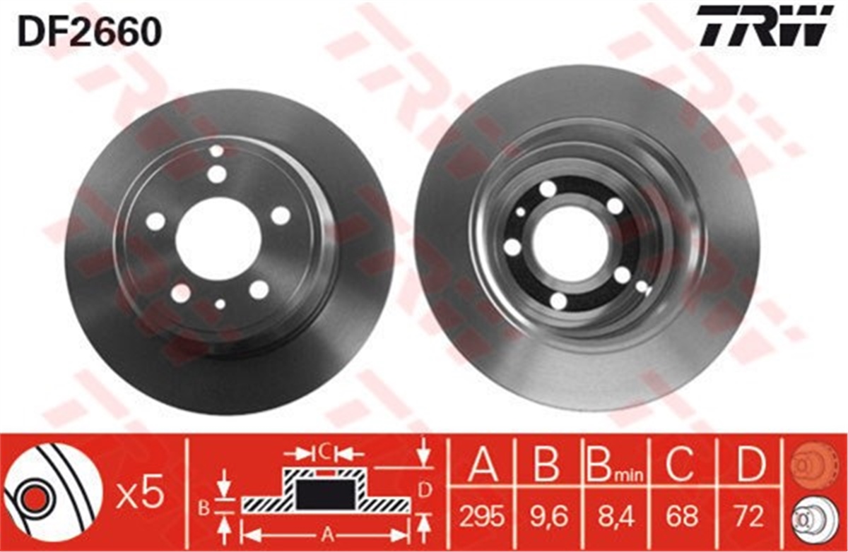 YEDEK PARÇAARKA FREN AYNASI VOLVO 850 91-96 C70 97-05 S70 97-00 V70 97-00 XC70 97-02 295X5DL TRW DF2660TRWTRW DF2660