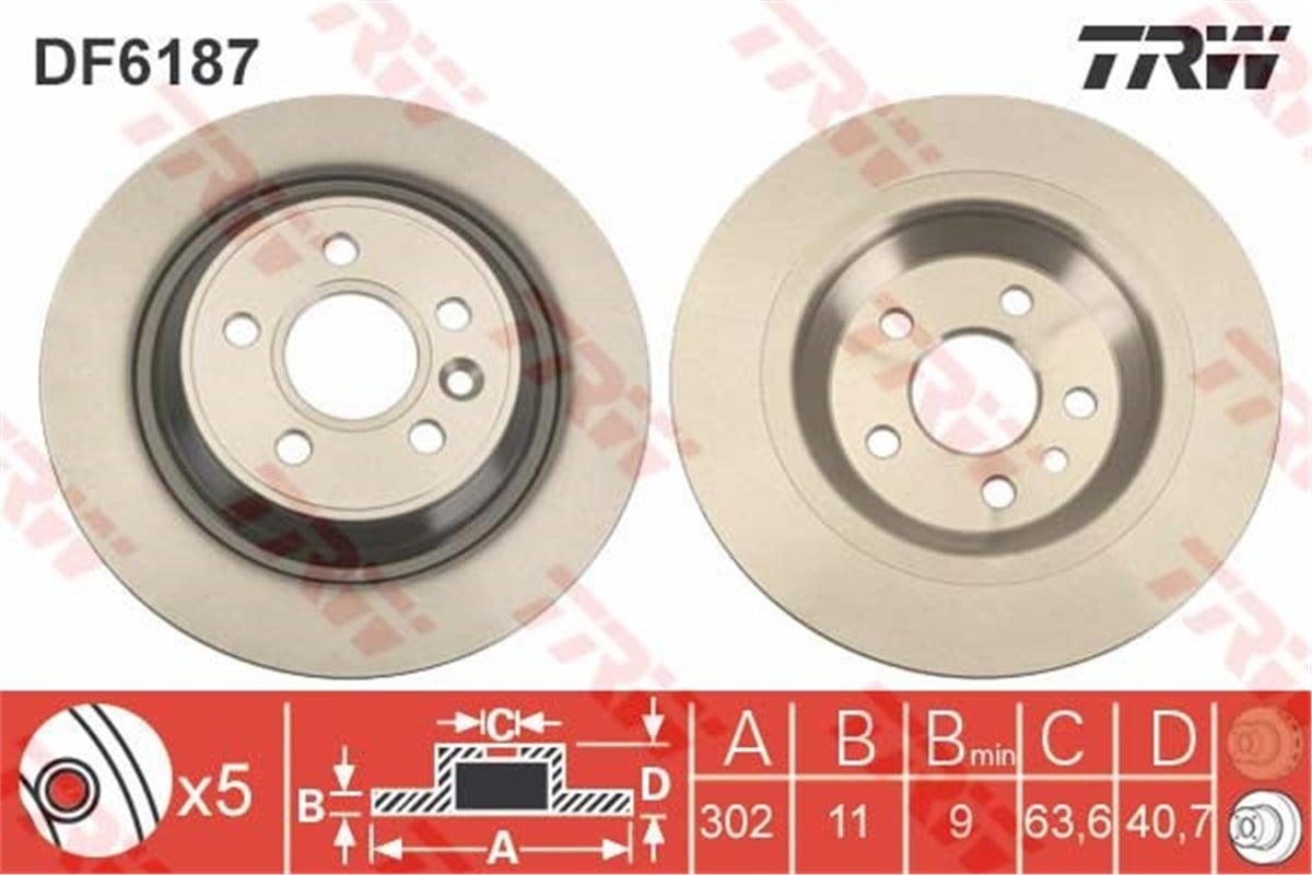 YEDEK PARÇAARKA FREN AYNASI VOLVO S60 II-10 V60 10 V70 08 XC70 07 S80 10 302X5DL TRW DF6187TRWTRW DF6187