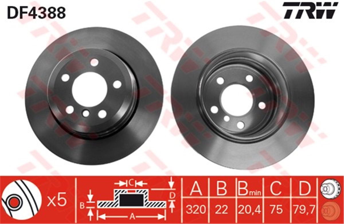 YEDEK PARÇAARKA FREN AYNASI X3 E83 2.0D-2.0İ-2.5İ-2.5Sİ-3.0D-3.0İ-3.0SD-3.0Sİ 04 HAVALI TRW DF4388TRWTRW DF4388