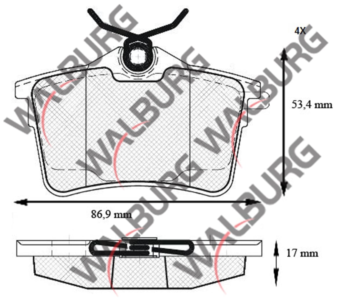 YEDEK PARÇAARKA FREN BALATASI PEUGEOT PARTNER 1.6 HDI 16.70mm 2008>WALBURGWDB532