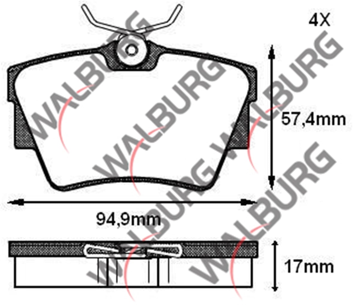 YEDEK PARÇAARKA FREN BALATASI TRAFİC II FL 1.9 DCI 17.00mm 2001-2014WALBURGWDB251