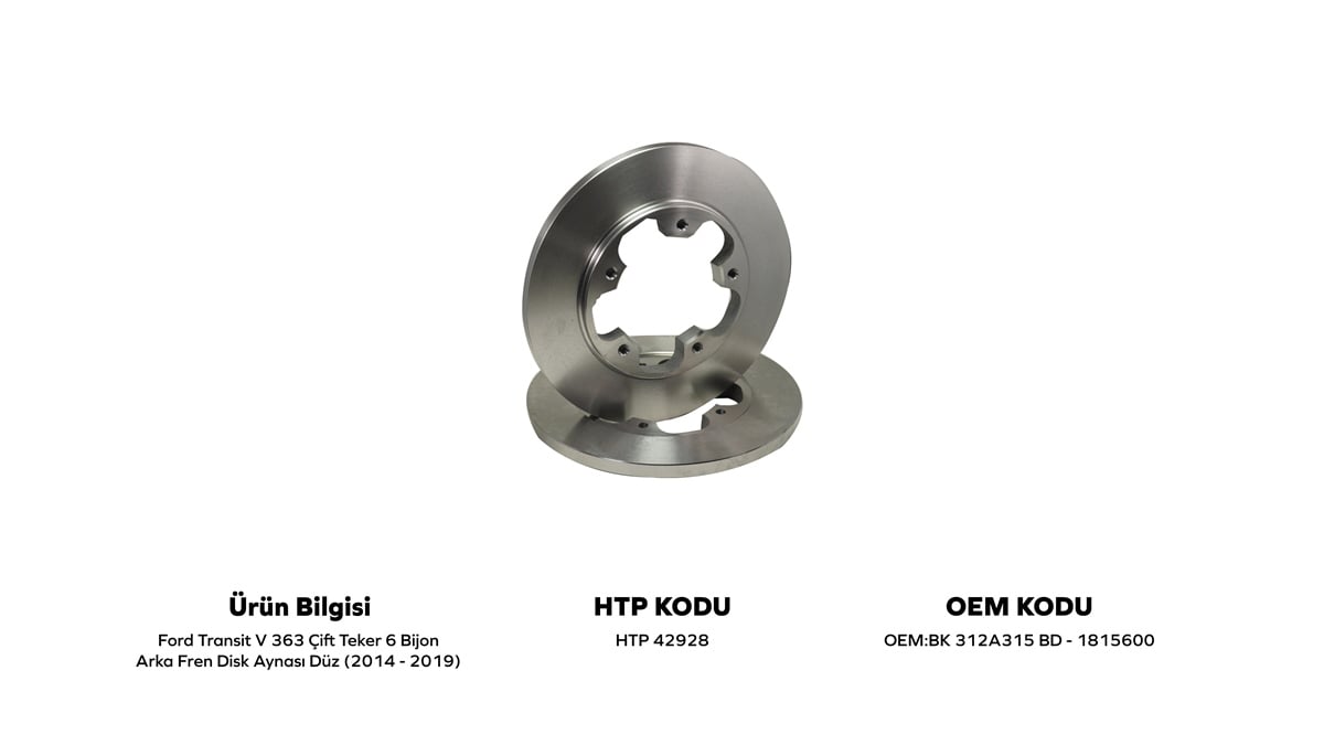 YEDEK PARÇAARKA FREN DİSK AYNASI TRANSİT V363 ÇİFT TEKER 308MM 6 BİJON 2013>HATİPOĞLU*HTP42928