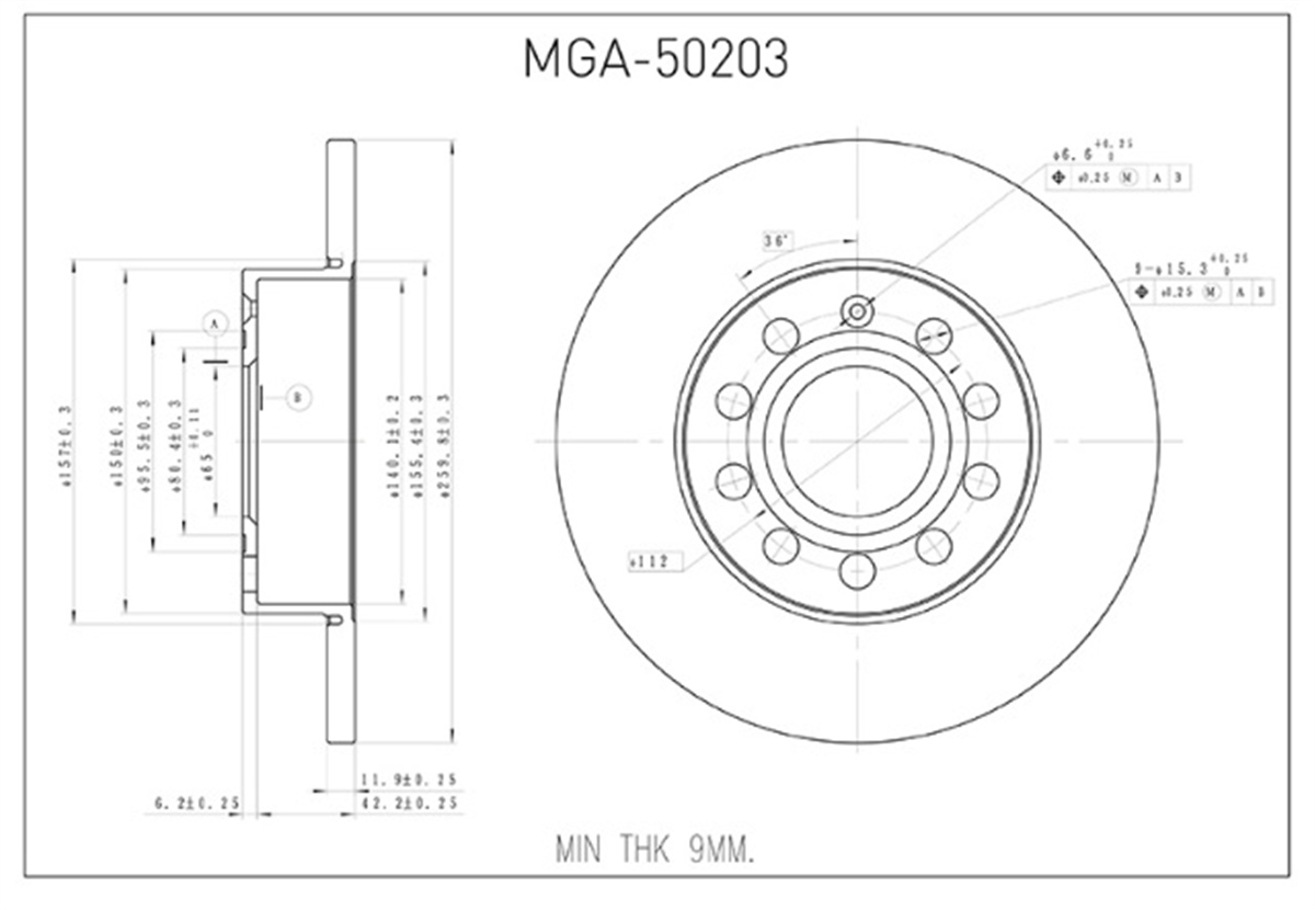 YEDEK PARÇAARKA FREN DISKI-256×12 5×112 VW CADDY 04-11  GOLF 04-14  AUDI A3 04-13  SKODA OCTAVIA 09-13 1K0615601AC -MGA-50203MGAMGA-50203