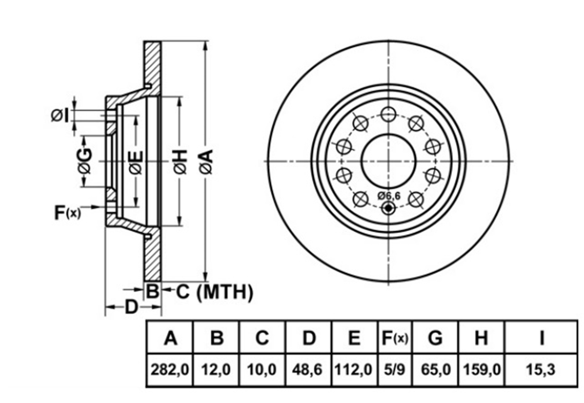YEDEK PARÇAARKA FREN DISKI-282×12 5×112 VW GOLF 04-14  PASSAT 06-15  SEAT LEON 06-13  SKODA OCTAVIA 04-13 1K0615601AD -MGA-50201MGAMGA-50201
