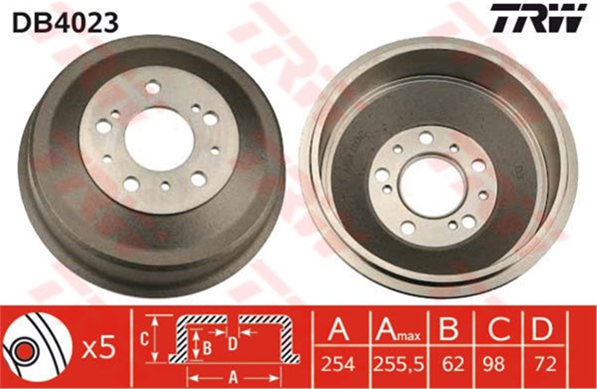 YEDEK PARÇAARKA FREN KAMPANASI DUCATO-BOXER-JUMPER 82-06 10Q-14Q-18Q 254X98 TRW DB4023TRWTRW DB4023