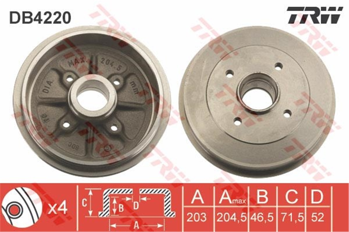 YEDEK PARÇAARKA FREN KAMPANASI P106-P206 ABS LI TRW DB4220TRWTRW DB4220