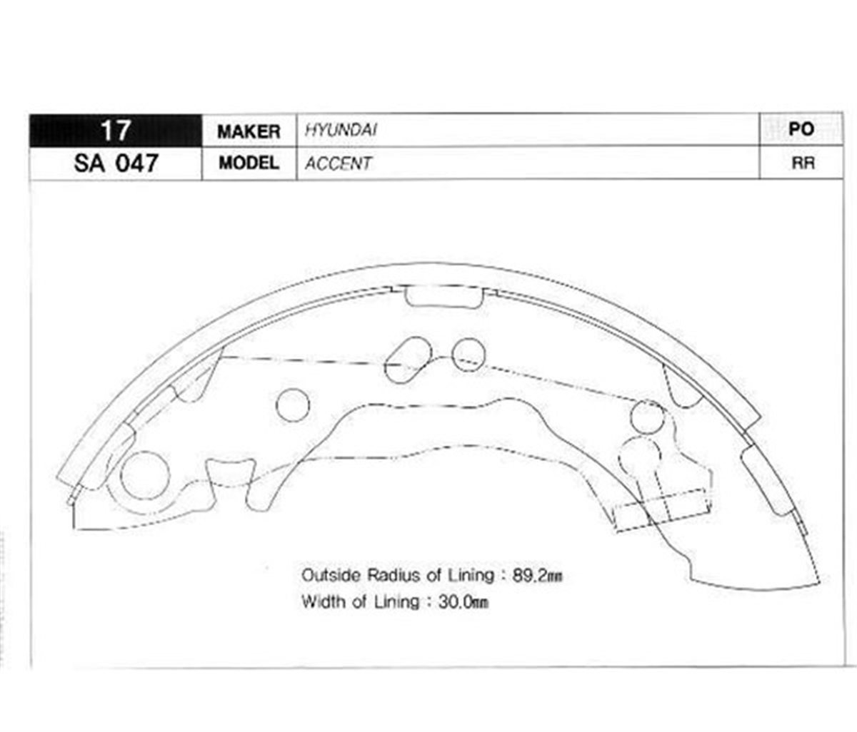 YEDEK PARÇAARKA PABUÇ BALATA ACCENT 1.3-1.3I 12V-1.5I 12V-1.5I 16V 94-00 GS8658 SANGSIN SA047SANGSINSANGSIN SA047