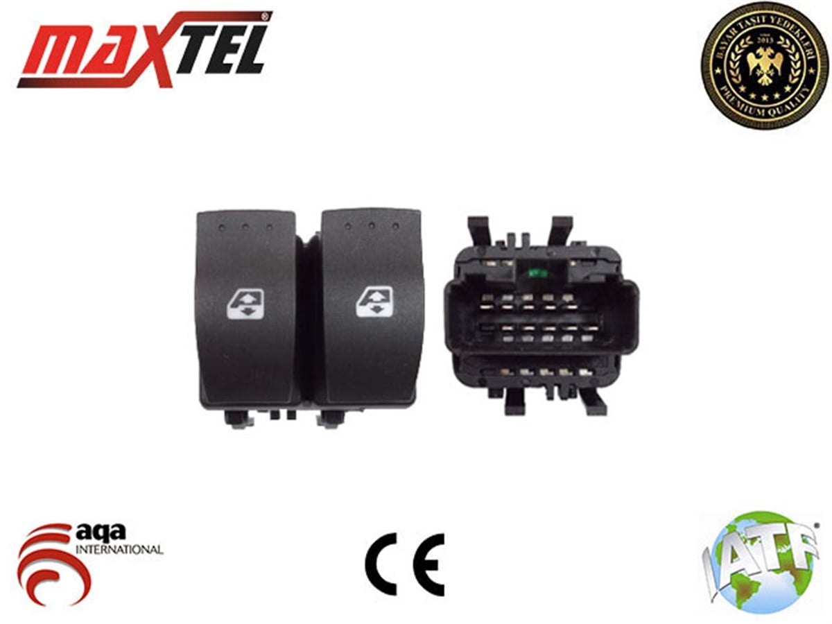 YEDEK PARÇACAM AÇMA DÜĞMESİ ÖN SOL 10 PİN ÇİFTLİ SİYAH MEGANE II/MASTERMAXTEL18204034