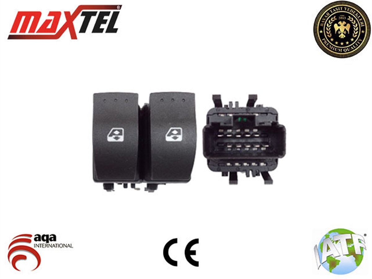 YEDEK PARÇACAM AÇMA DÜĞMESİ ÖN SOL 10 PİN ÇİFTLİ SİYAH CLİO IIMAXTEL18204045