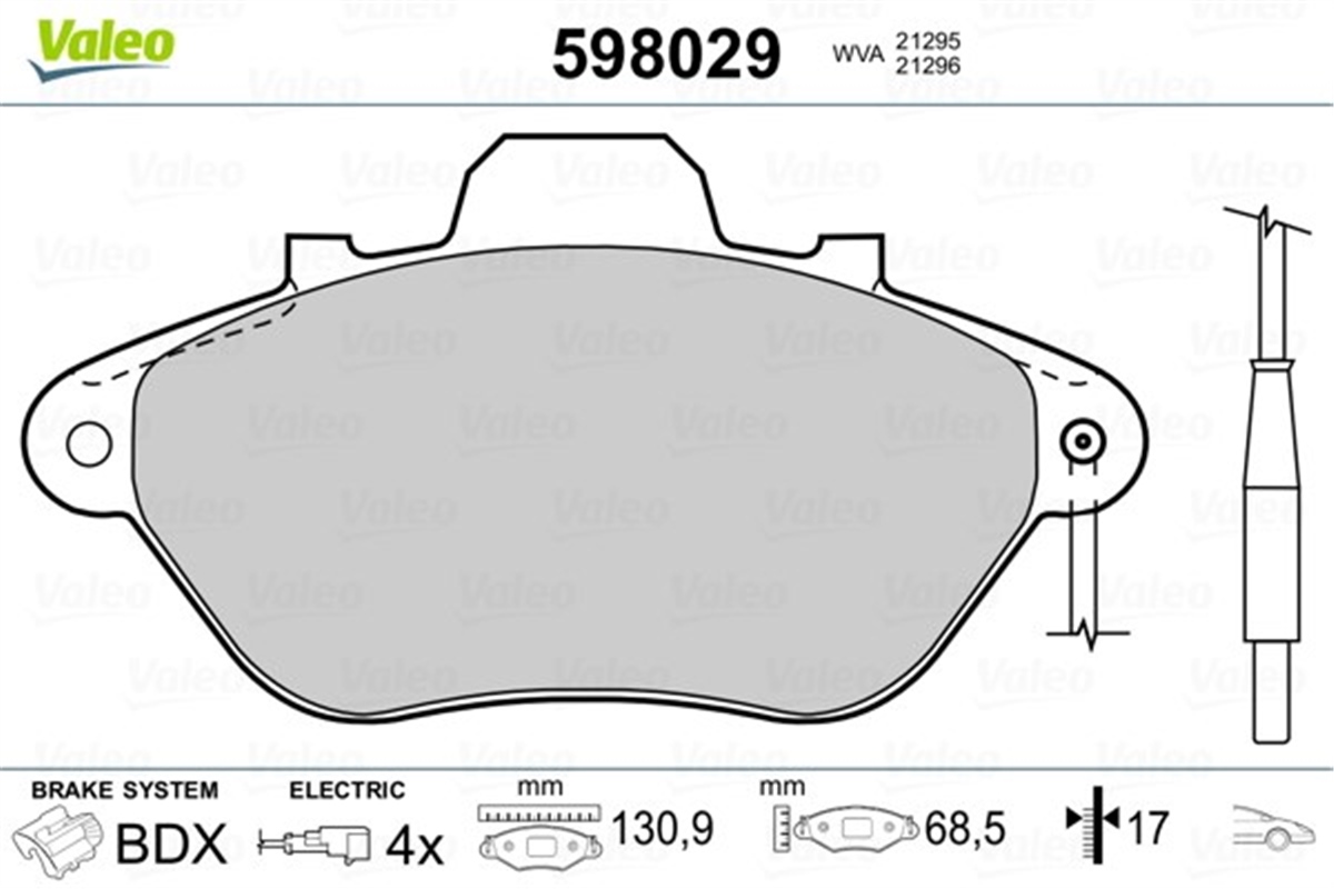 YEDEK PARÇADİSK FREN BALATASI ARKA CITROEN XM 2.0. 2.0İ MPİ. 2.10. 2.1 TD. 3.0 V6. 3.0 V6 24V VALEO 598029VALEOVALEO 598029