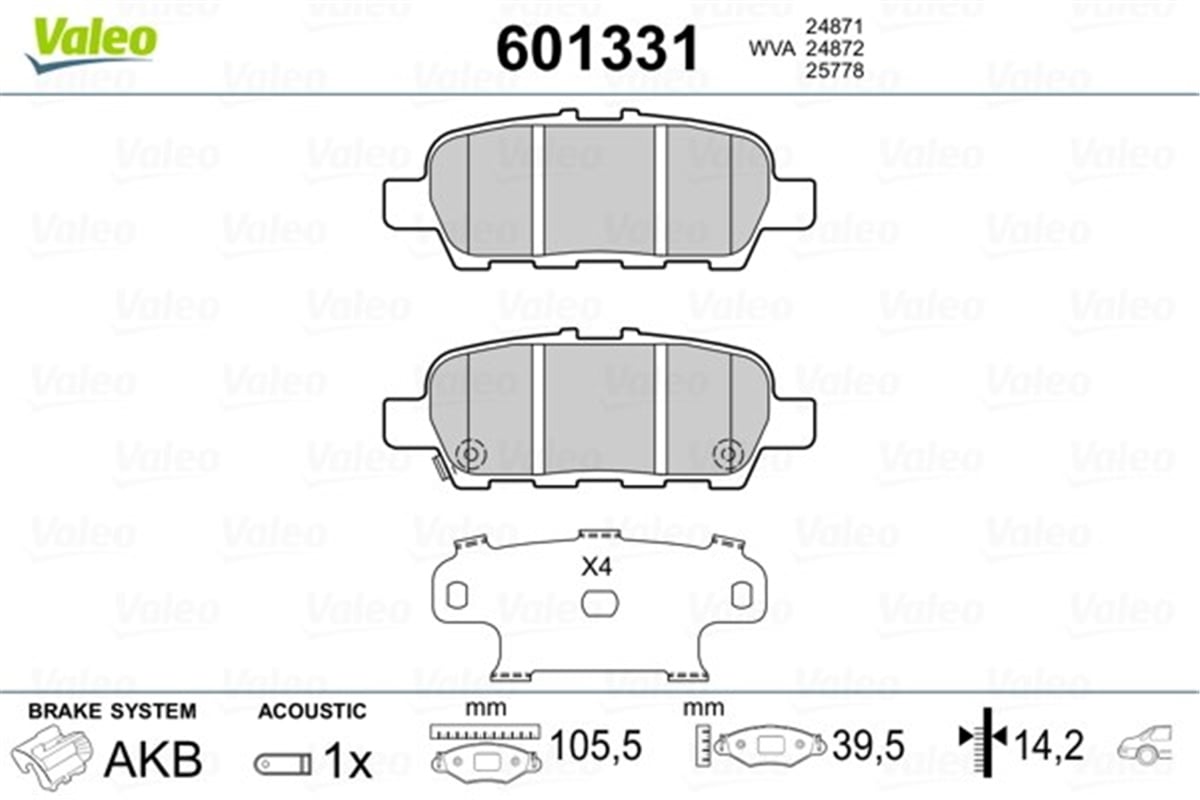 YEDEK PARÇADİSK FREN BALATASI ARKA INFINITI QX70-FX 7-2008 VALEO 601331VALEOVALEO 601331