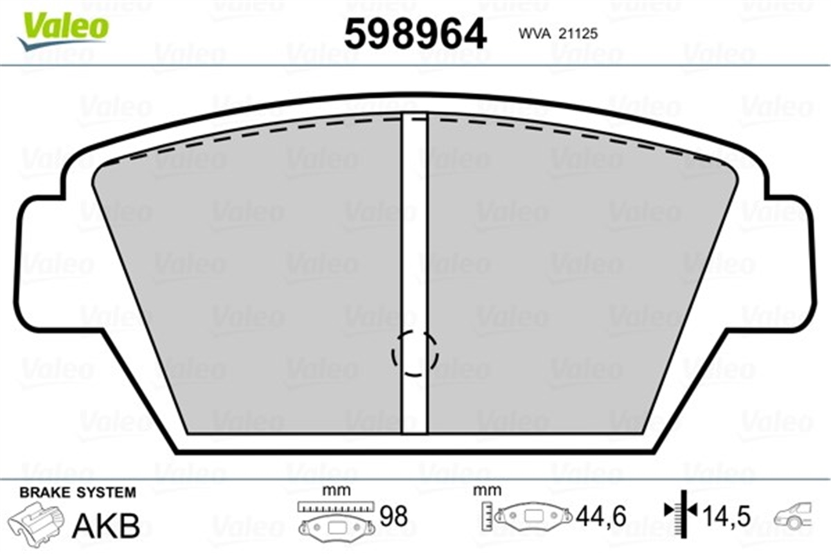 YEDEK PARÇADİSK FREN BALATASI ARKA MITSUBISHI COLT. GALANT. LANCER VALEO 598964VALEOVALEO 598964