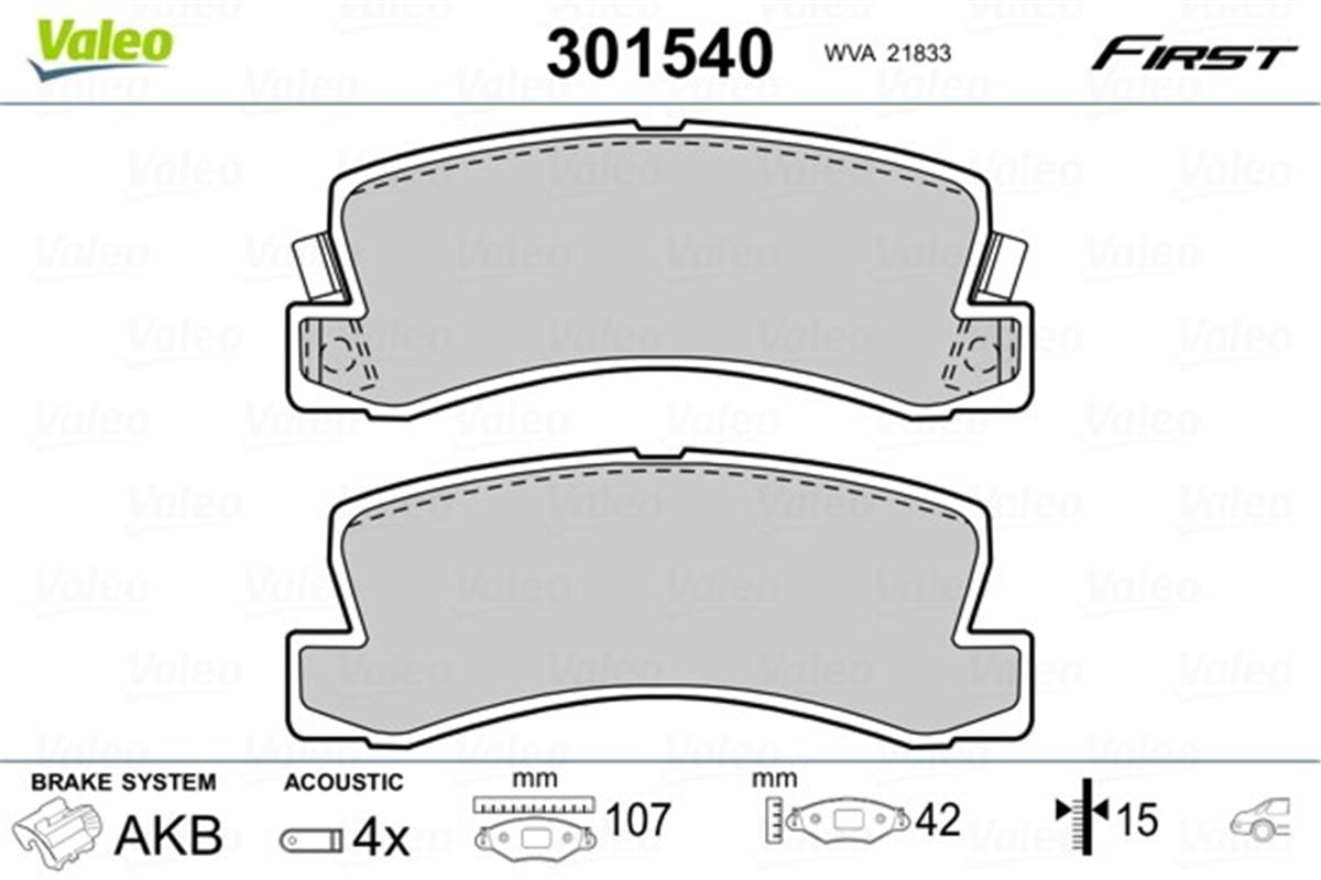 YEDEK PARÇADİSK FREN BALATASI FIRST ARKA TOYOTA CAMRY MCV-SXV20 8-1996 7-2001 - TOYOTA CAMRY SV-CV20 VALEO 301540VALEOVALEO 301540