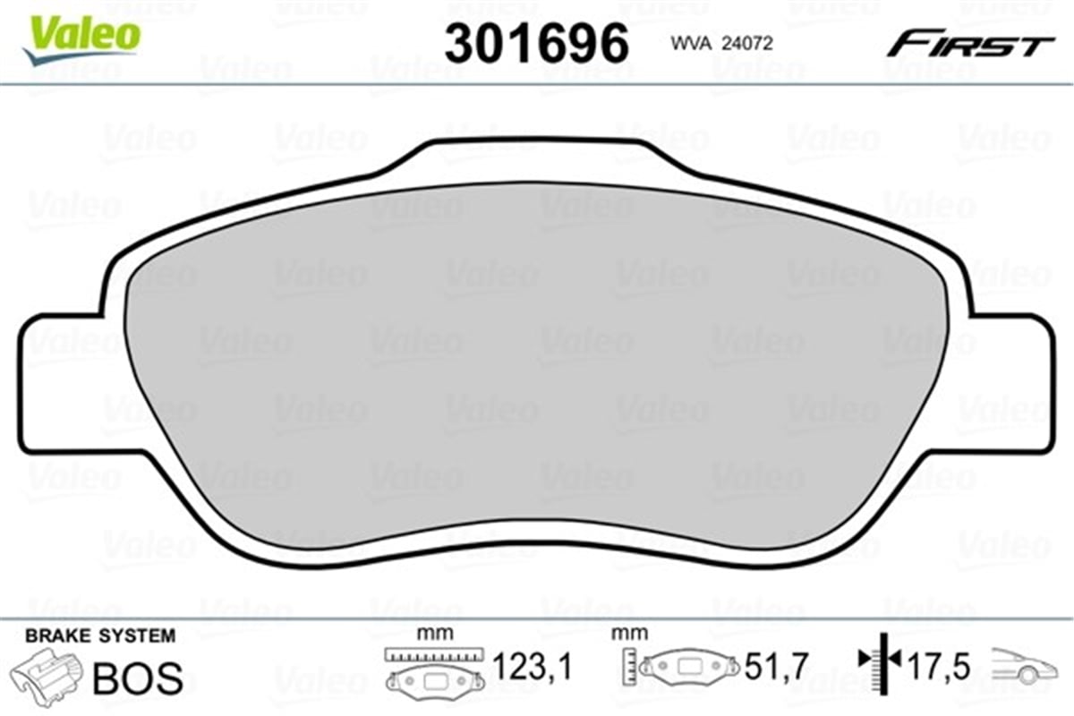 YEDEK PARÇADİSK FREN BALATASI FIRST ÖN FIAT PANDA 169 7-2010 12-2011 . PANDA NUOVA 169 9-2003 9-200 VALEO 301696VALEOVALEO 301696