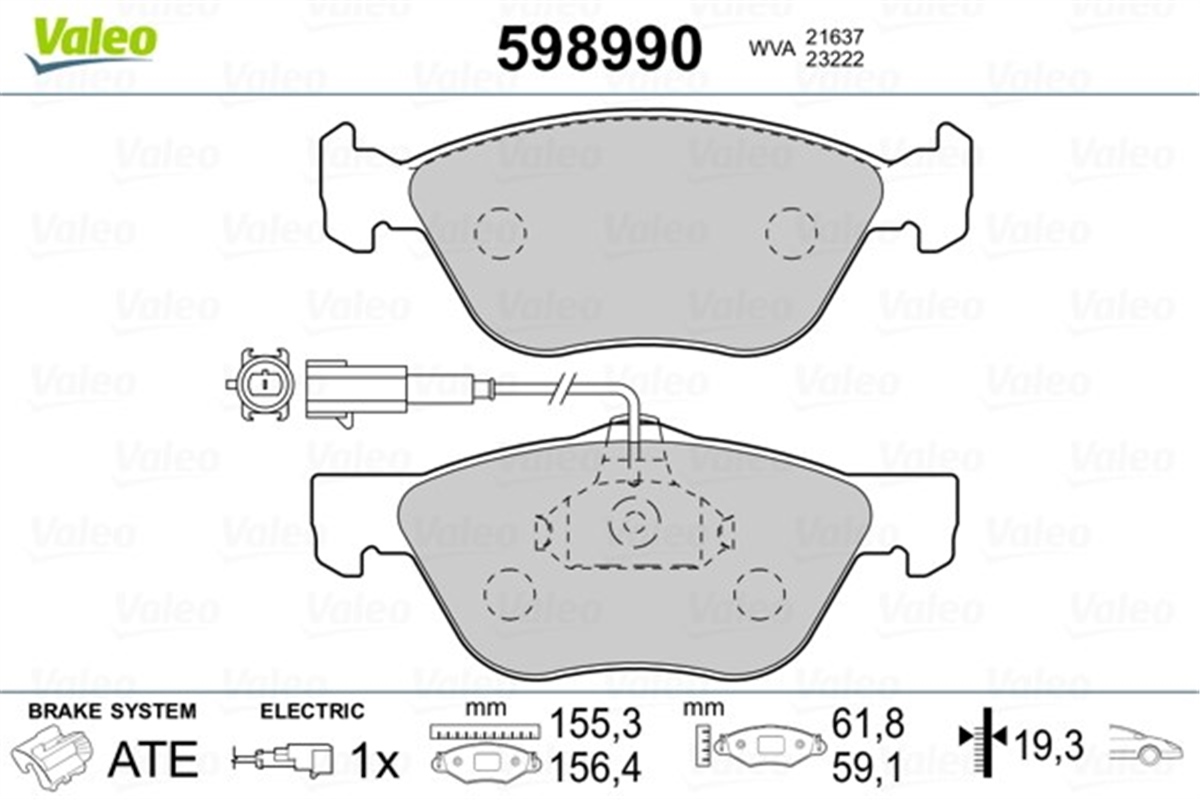YEDEK PARÇADİSK FREN BALATASI ÖN ALFA ROMEO 145 00-01 2.0İ. 2.0İ AGV 146 00-01 1.8İ TWİN SPARK AGV. 2.0İ VALEO 598990VALEOVALEO 598990