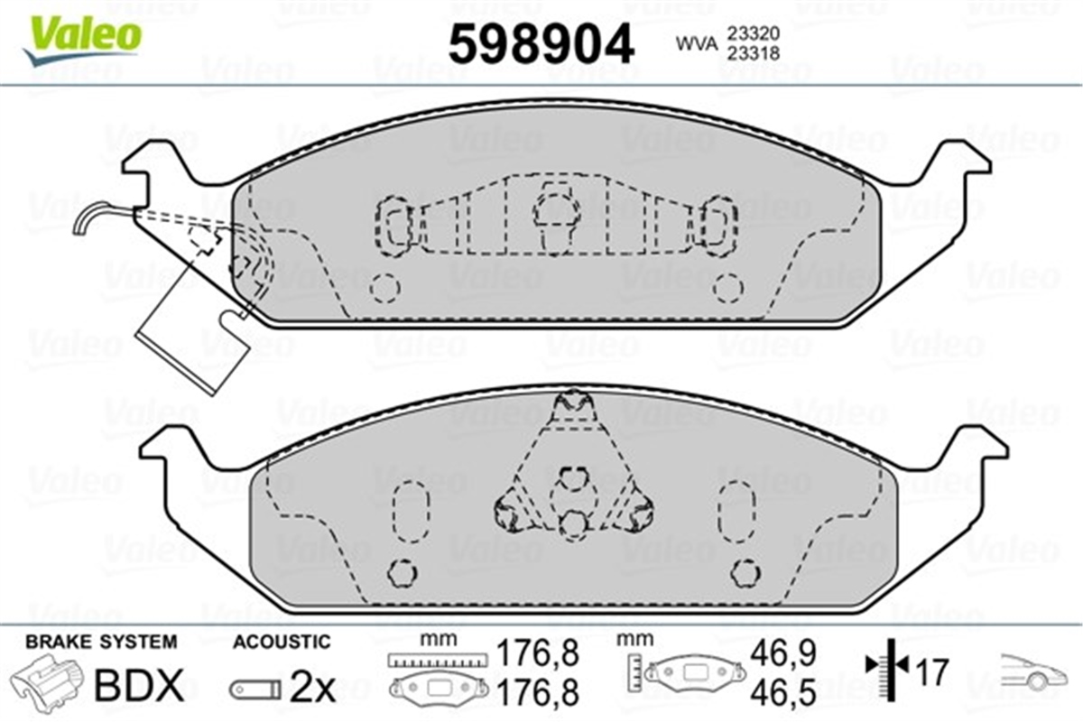 YEDEK PARÇADİSK FREN BALATASI ÖN CHRYSLER STRATUS 2.0İ. 2.4İ. 2.5İ V6 95 - 01 VALEO 598904VALEOVALEO 598904