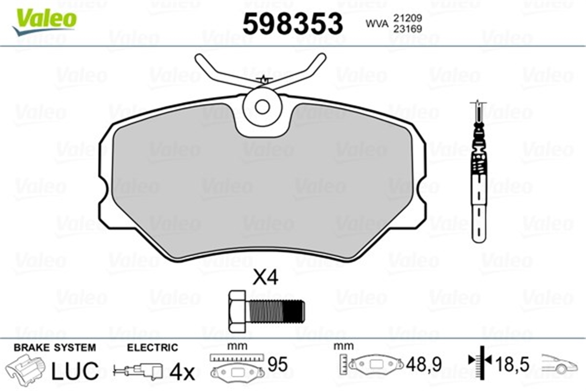 YEDEK PARÇADİSK FREN BALATASI ÖN CITROEN ZX 2.0 92-97 VALEO 598353VALEOVALEO 598353