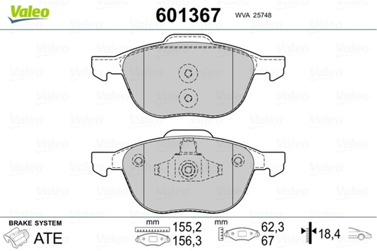 YEDEK PARÇADİSK FREN BALATASI ÖN FORD C-MAX VALEO 601367VALEOVALEO 601367