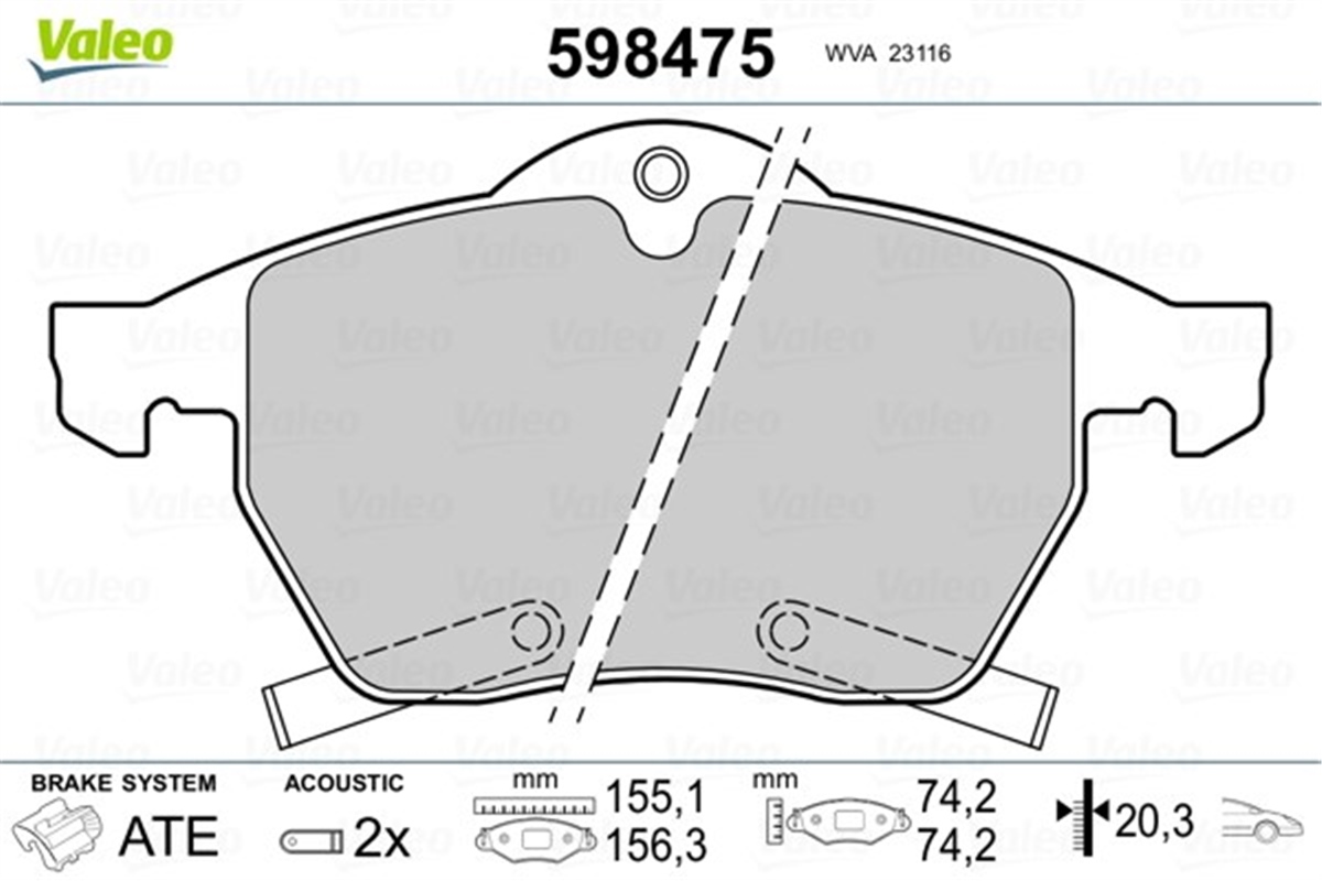 YEDEK PARÇADİSK FREN BALATASI ÖN SAAB 9-3 98 - 02 . 9-5 TÜM MODELLER 97 - VALEO 598475VALEOVALEO 598475