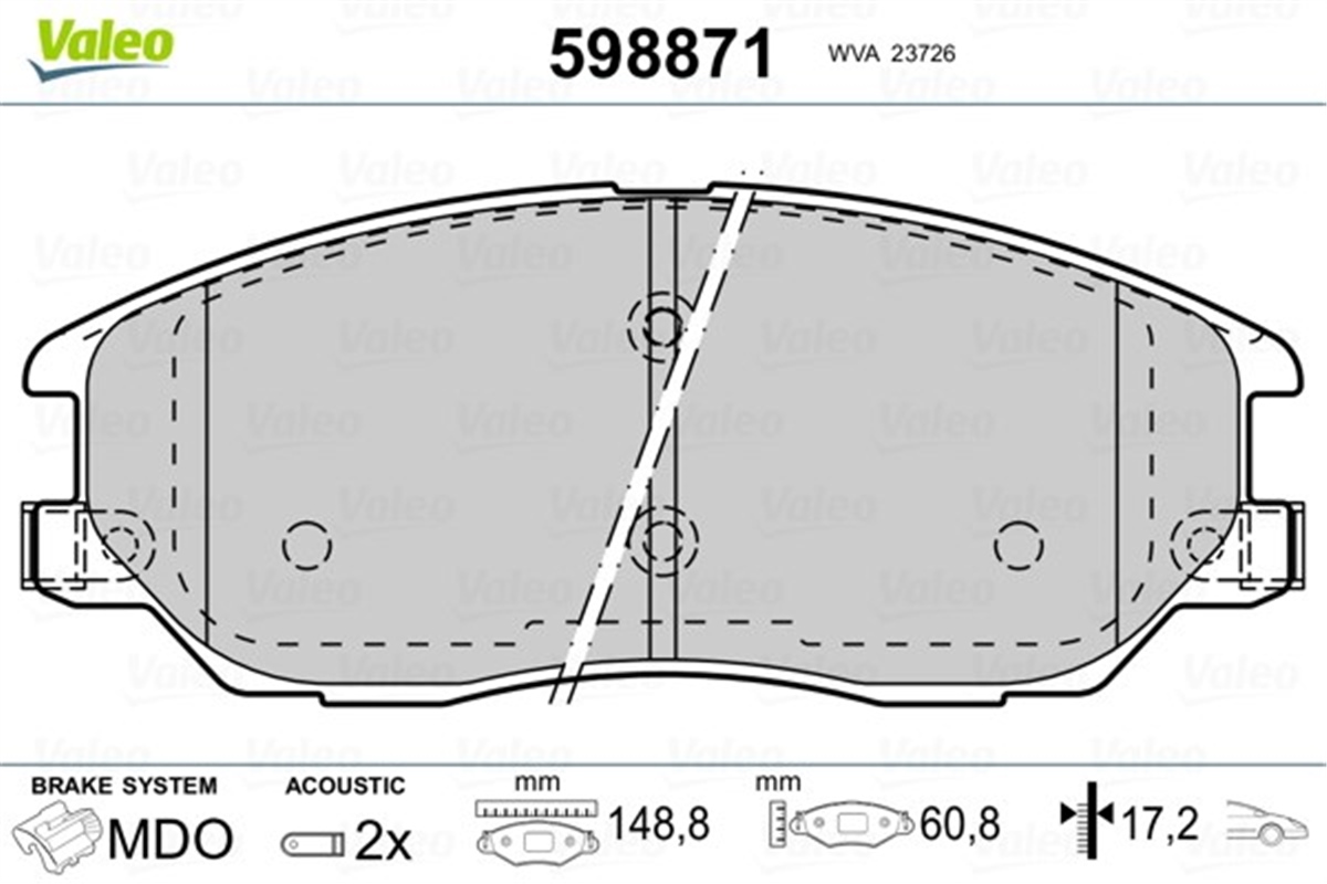 YEDEK PARÇADİSK FREN BALATASI ÖN SSANGYONG RODİUS 05- 2.7 XDİ VALEO 598871VALEOVALEO 598871