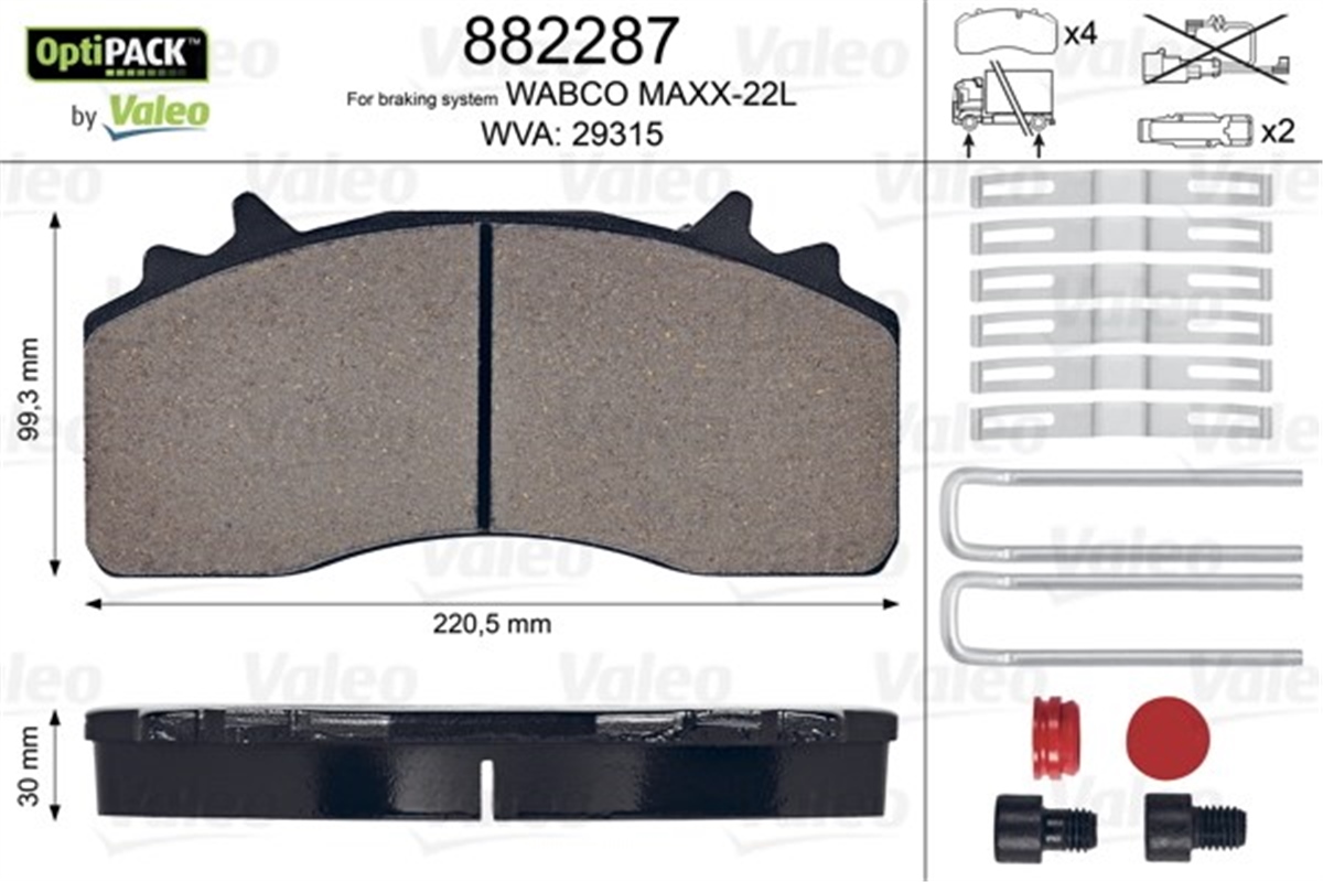 YEDEK PARÇADISK FREN BALATASI OPTIPACK ÖN ARKA MERCEDES-BENZ ANTOS- AROCS- ECONIC 2 VALEO 882287VALEOVALEO 882287