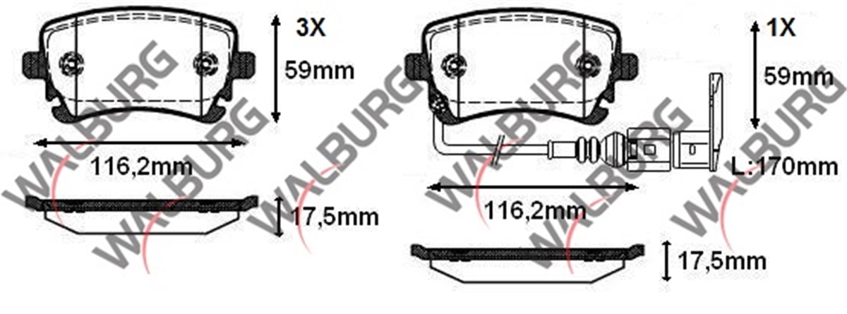YEDEK PARÇAFREN BALATA ARKA FISLI VOLKSWAGEN TRANSPORTER V (7HA,7HH,7EA,7EH) 1.9 TDI 2003-2011/ TRANSPORTER V (7HA,7HH,7EA,7EH) 2.5 TDI 2003-2011WALBURGWDB391