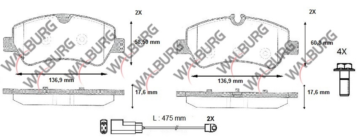 YEDEK PARÇAFREN BALATA FISLI ARKA FORD TOURNEO CUSTOM (V362) 2.2 TDCI 17.6mm 2012-WALBURGWDB561