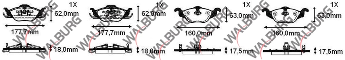 YEDEK PARÇAFREN BALATA ON IKAZLI OPEL ASTRA G 1.2 16v 1998-2005 / ASTRA G 1.4 16v 1998-2005 / ASTRA G 1.6 16v 1998-2005 / ASTRA G 1.7 DTI 1998-2005WALBURGWDB291