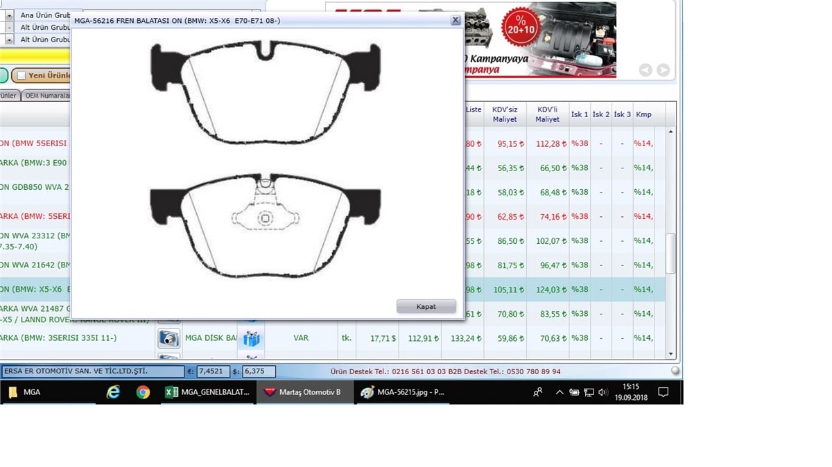 YEDEK PARÇAFREN BALATASI  BMW E70-E71 / F15-F16 ON  34116778403 -MGA-56216MGAMGA-56216
