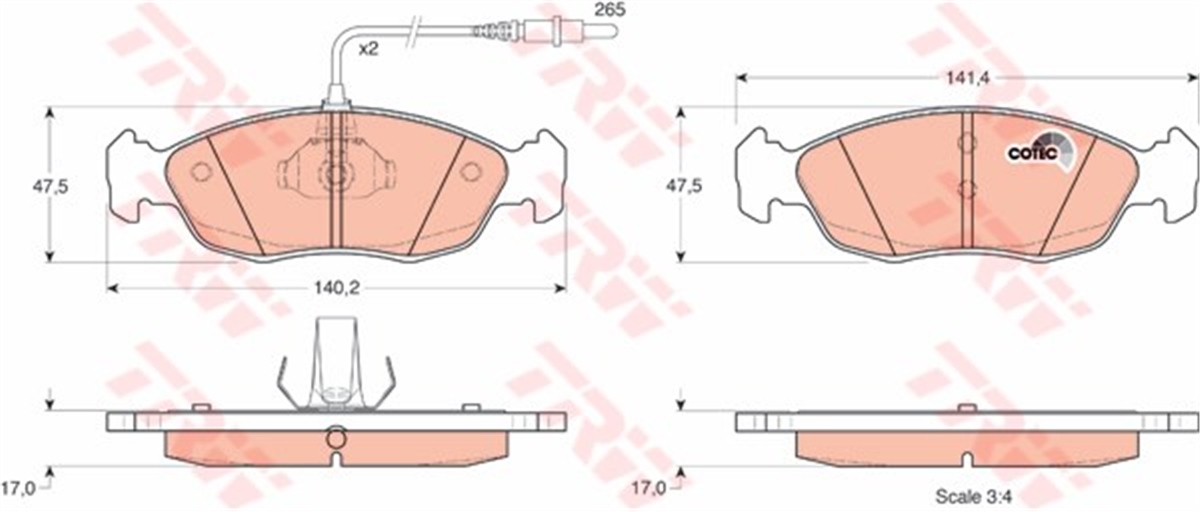 YEDEK PARÇAFREN BALATASI ÖN 425450 PSA 306 96- 1.6 TU5JP TRW TRW GDB1104TRWTRW GDB1104