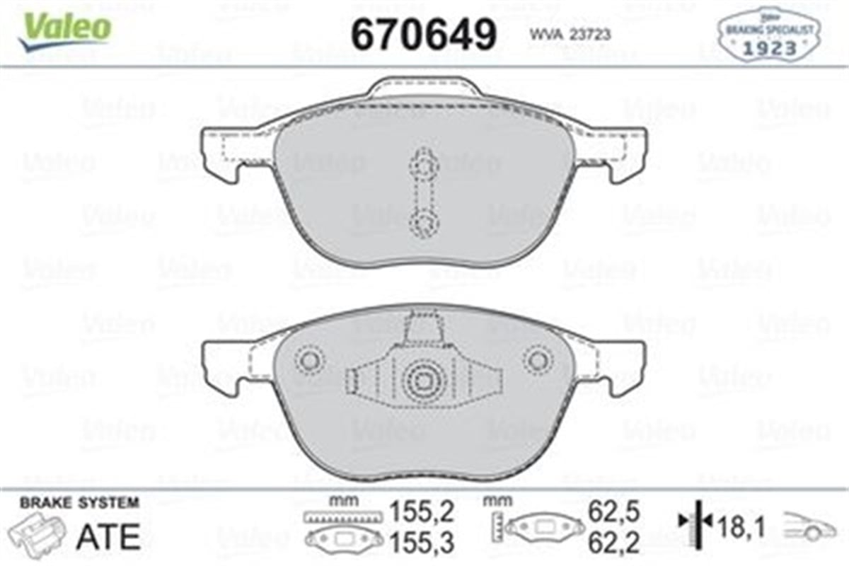 YEDEK PARÇAFREN BALATASI ÖN 8V41 2K021 AB/BPYK3323ZA9C/30683554 MEAV6J 2K021 AA FORD FOCUS/KUGA/VOLVO/MAZDA 03- BM VALEO VAL 670649VALEOVALEO 670649