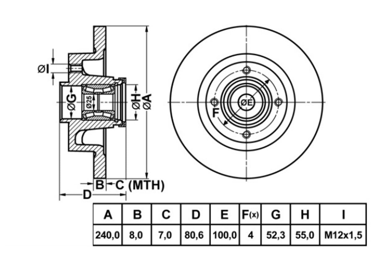 YEDEK PARÇAFREN DISK ARKA DUZ 240-4  RENAULT MEGANE II 04 - 10 / RENAULT CLIO III MODUS 05 - 10 RULMANSIZ 7701207823 -MGA-50187MGAMGA-50187