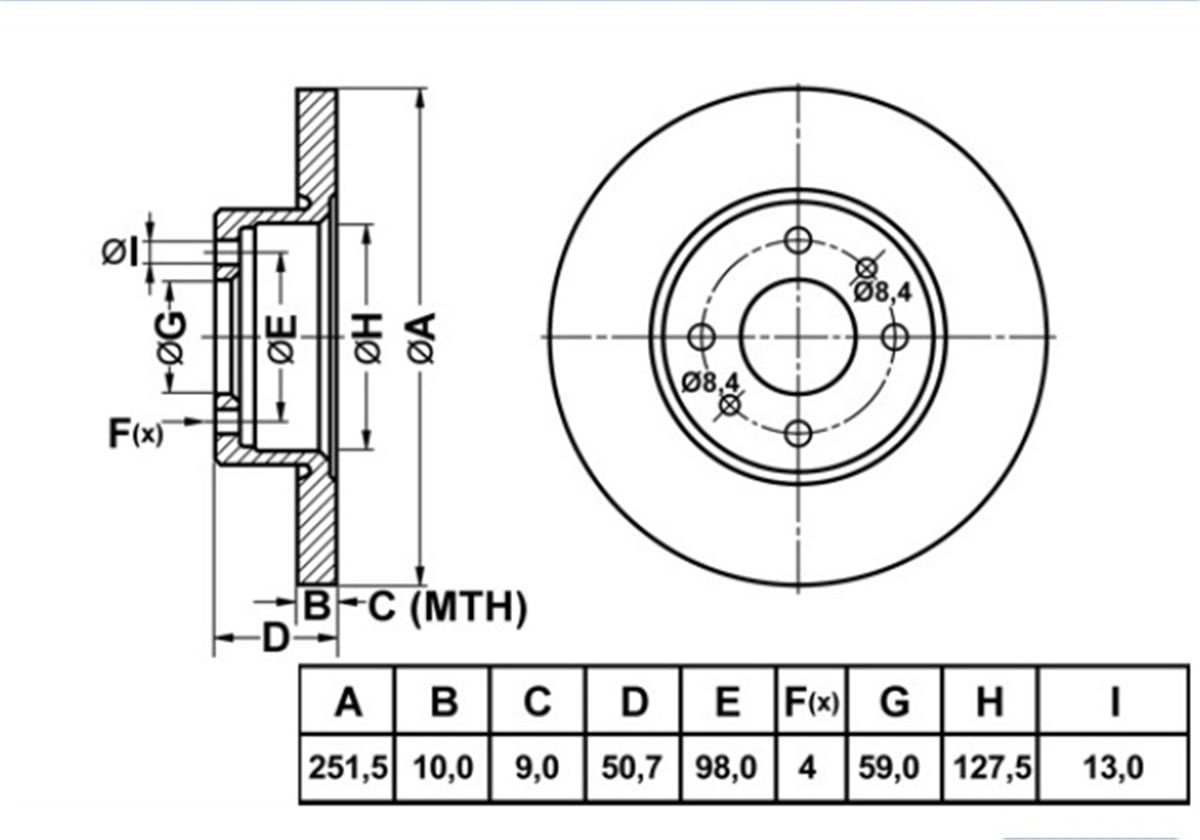 YEDEK PARÇAFREN DISK ARKA DUZ 251-5  FIAT STILO LINEA BRAVO  07 -   46831042 -MGA-50140MGAMGA-50140