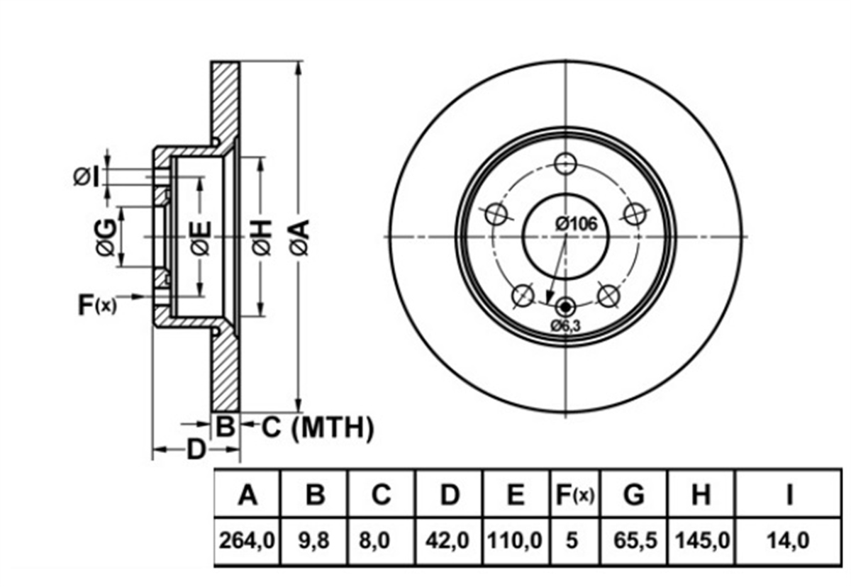 YEDEK PARÇAFREN DISK ARKA DUZ 264-5  OPEL ASTRA G H 98 - 04  569109 -MGA-50131MGAMGA-50131