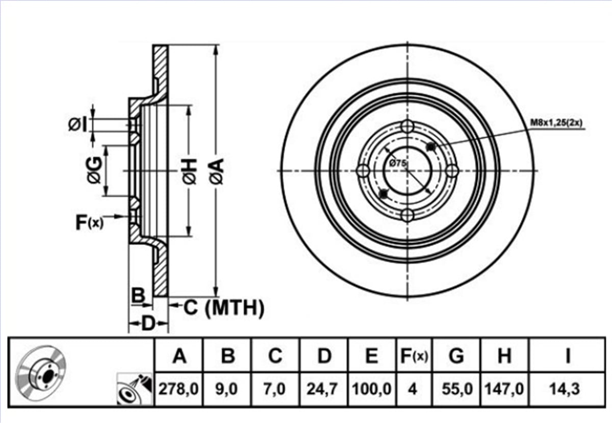 YEDEK PARÇAFREN DISK ARKA DUZ 278-4  TOYOTA YARIS 06 - 13 / YARIS HYBRID  12 -  424310D060 -MGA-50260MGAMGA-50260