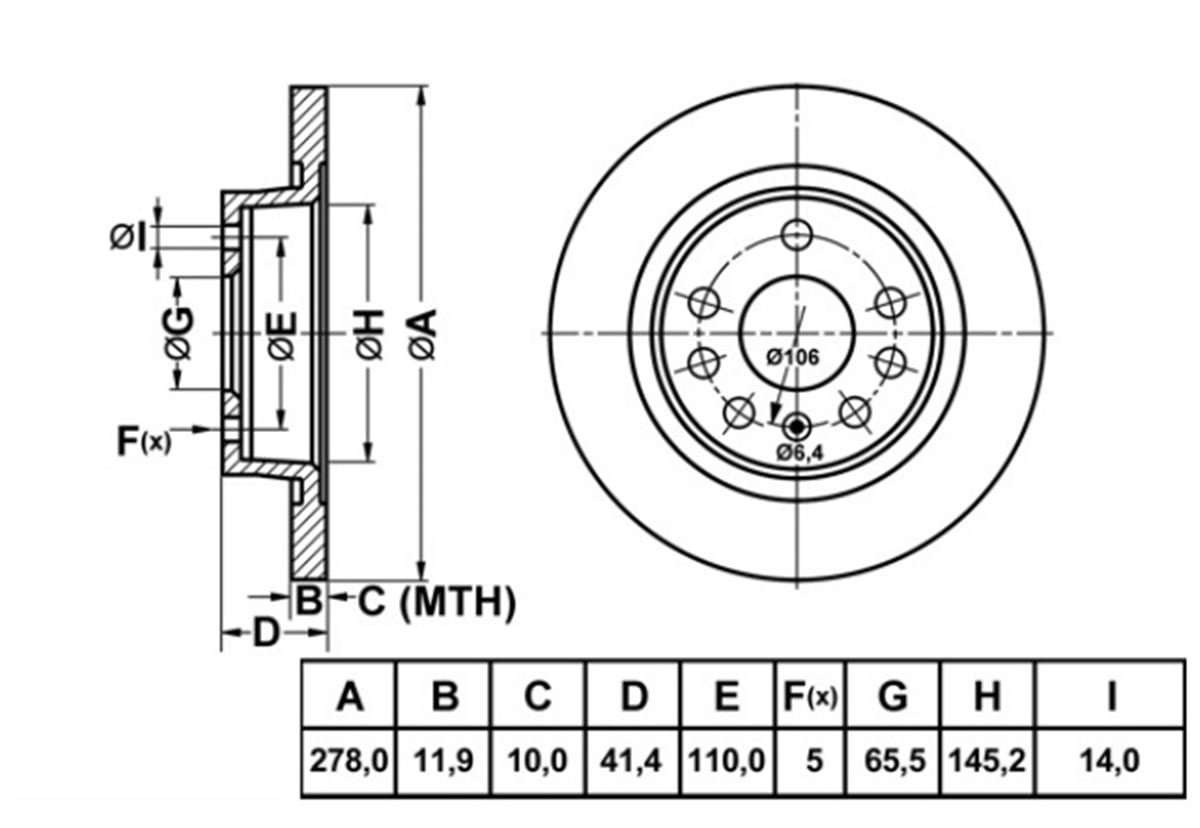 YEDEK PARÇAFREN DISK ARKA DUZ 278-5  OPEL VECTRA C 02 -   569115 -MGA-50161MGAMGA-50161