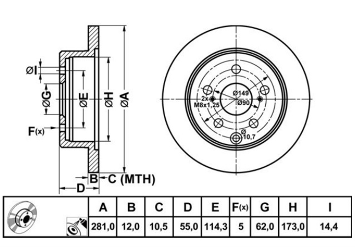 YEDEK PARÇAFREN DISK ARKA DUZ 281-5TOYOTA RAV4 06>11  /RAV4 13->>  4243142060 -MGA-50388MGAMGA-50388