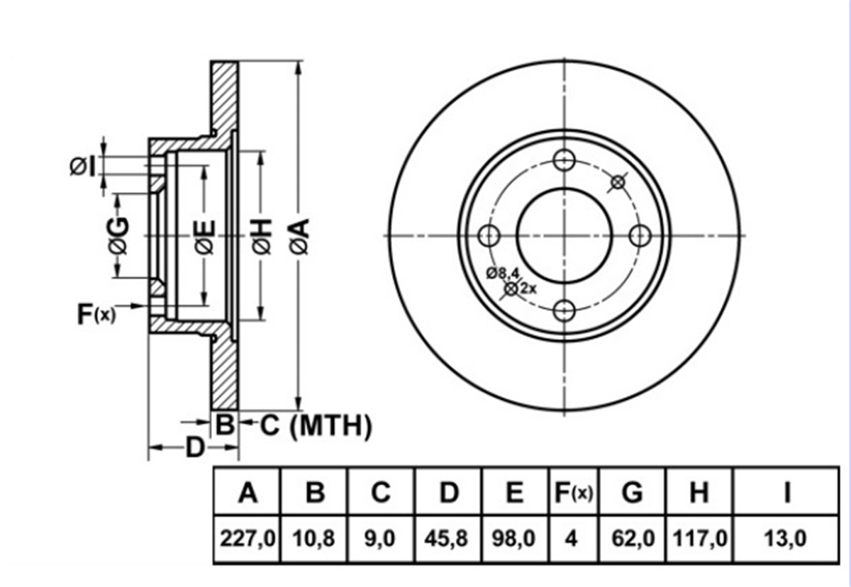 YEDEK PARÇAFREN DISK ON DUZ 227-4  FIAT M131 66 - 99 / FIAT UNO 83 - 95 984377102 -MGA-50200MGAMGA-50200
