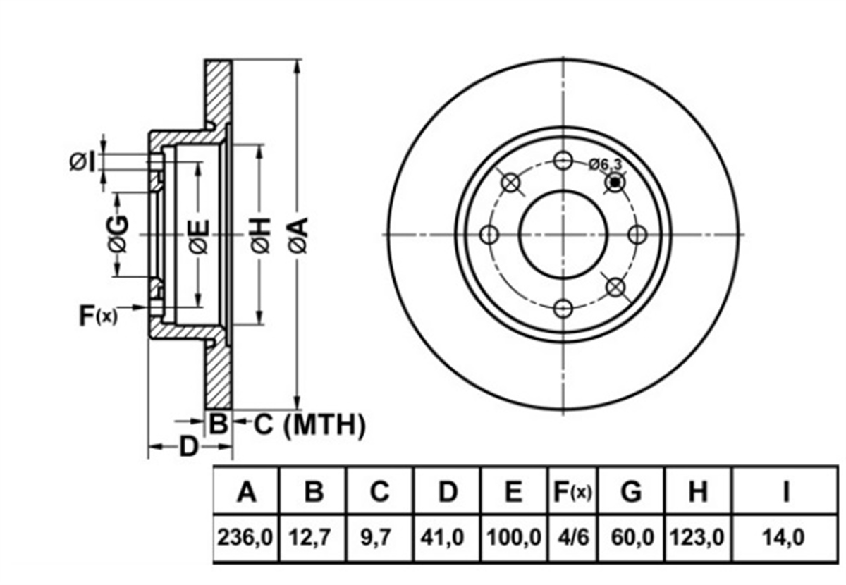 YEDEK PARÇAFREN DISK ON DUZ 236-4  OPEL CORSA A B 88 - 00 / OPEL ASTRA 91 - 99 569030 -MGA-50130MGAMGA-50130