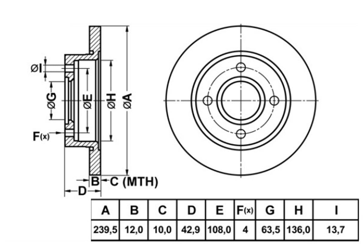 YEDEK PARÇAFREN DISK ON DUZ 239,5-4 ( FORD: FIESTA IV KA 95 - 02 / MAZDA: 121 96 - 03) HAVALANDIRMA KANALSIZMGAMGA-50170