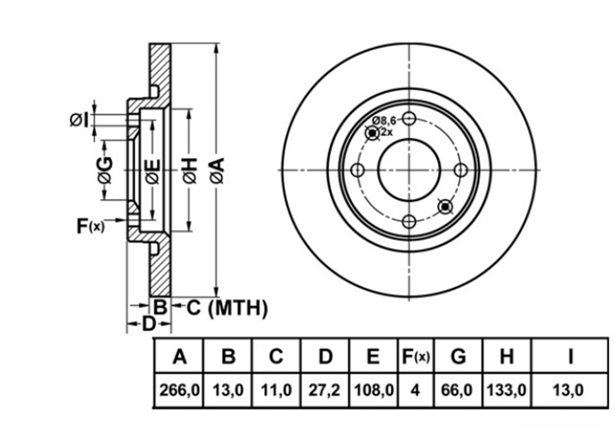 YEDEK PARÇAFREN DISK ON DUZ 266-4  PEUGEOT 301 PARTNER  96 -  / CITROEN C-ELYSEE BERLINGO C2 02 -  4246R2 -MGA-50155MGAMGA-50155
