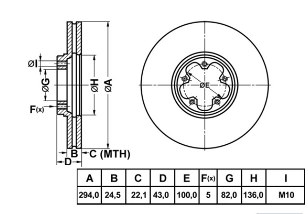 YEDEK PARÇAFREN DISK ON HAVA KANALLI 294-5  FORD TRANSIT V184 00 -   2C16 1125 AA -MGA-50118MGAMGA-50118