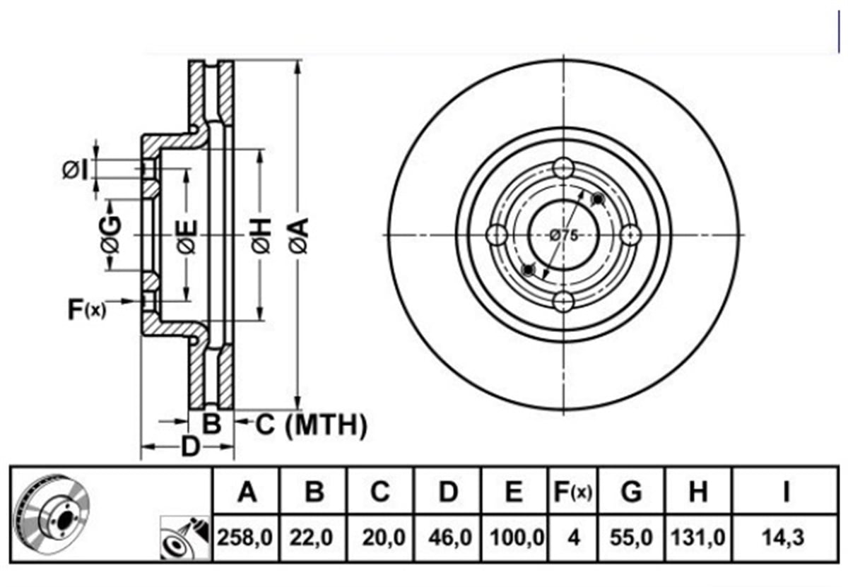 YEDEK PARÇAFREN DISK ON HAVA KANALLI 258-4 ( TOYOTA: YARIS 06 - 11  )MGAMGA-50354